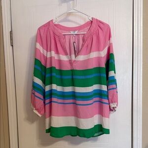 NWT crown & ivy Pink and Green Striped Blouse